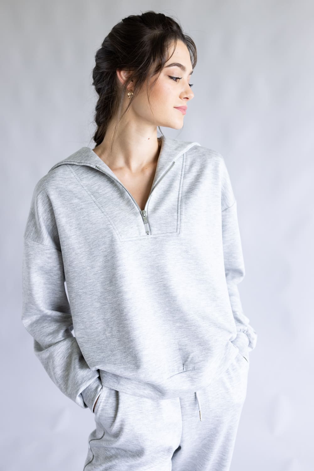 Zip Neck Super Soft Set for Women in Grey