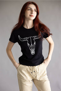 Zutter Puff Longhorn Crop Tee for Women in Black