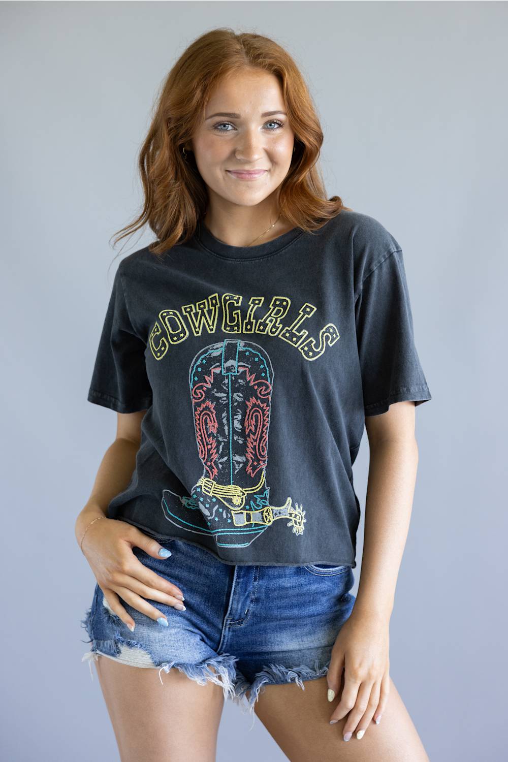 Zutter Puff Print Cowgirls Crop Tee for Women in Black
