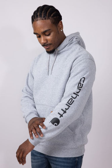 Carhartt Logo Sleeve Graphic Hoodie for Men in Heather Grey