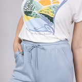 Love Tree Drawstring Scuba Knit Lounge Shorts for Women in Bluestone