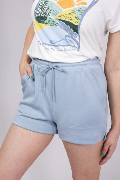 Love Tree Drawstring Scuba Knit Lounge Shorts for Women in Bluestone