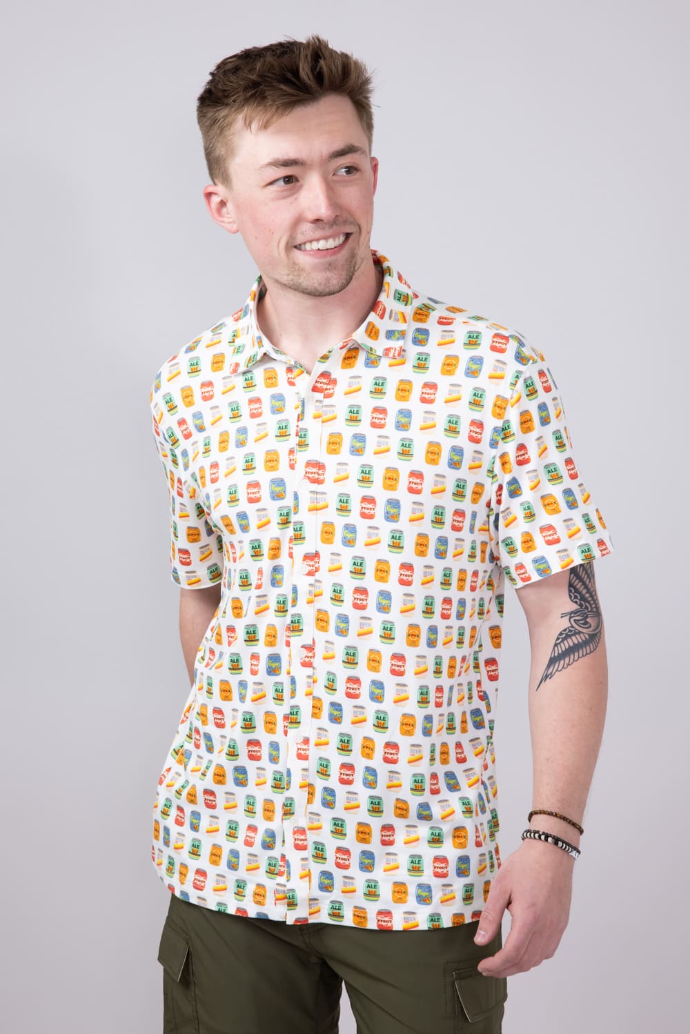 Hallstatt Beer Can Print Full Button Shirt for Men in White