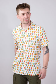 Hallstatt Beer Can Print Full Button Shirt for Men in White