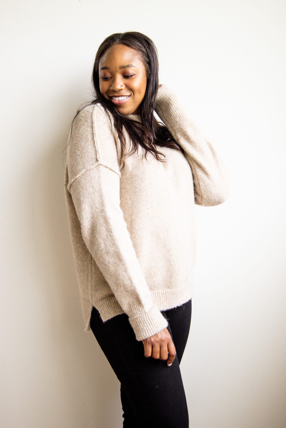 La Miel Mock Neck Sweater for Women in Taupe | MCS3566-TAUPE – Glik's