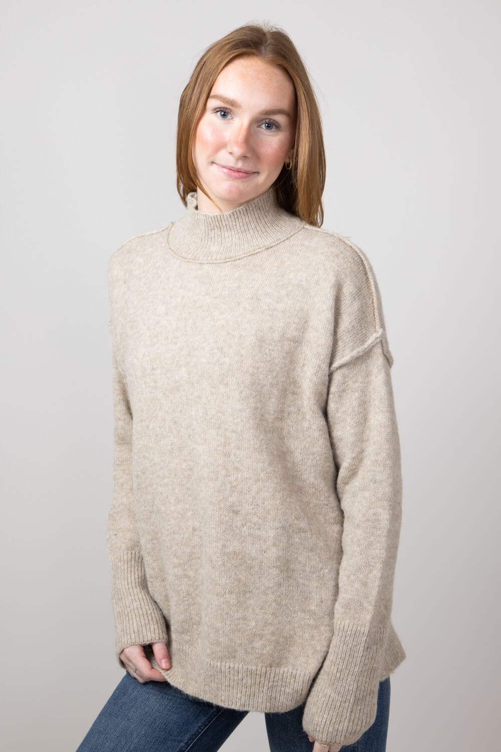 La Miel Mock Neck Sweater for Women in Taupe