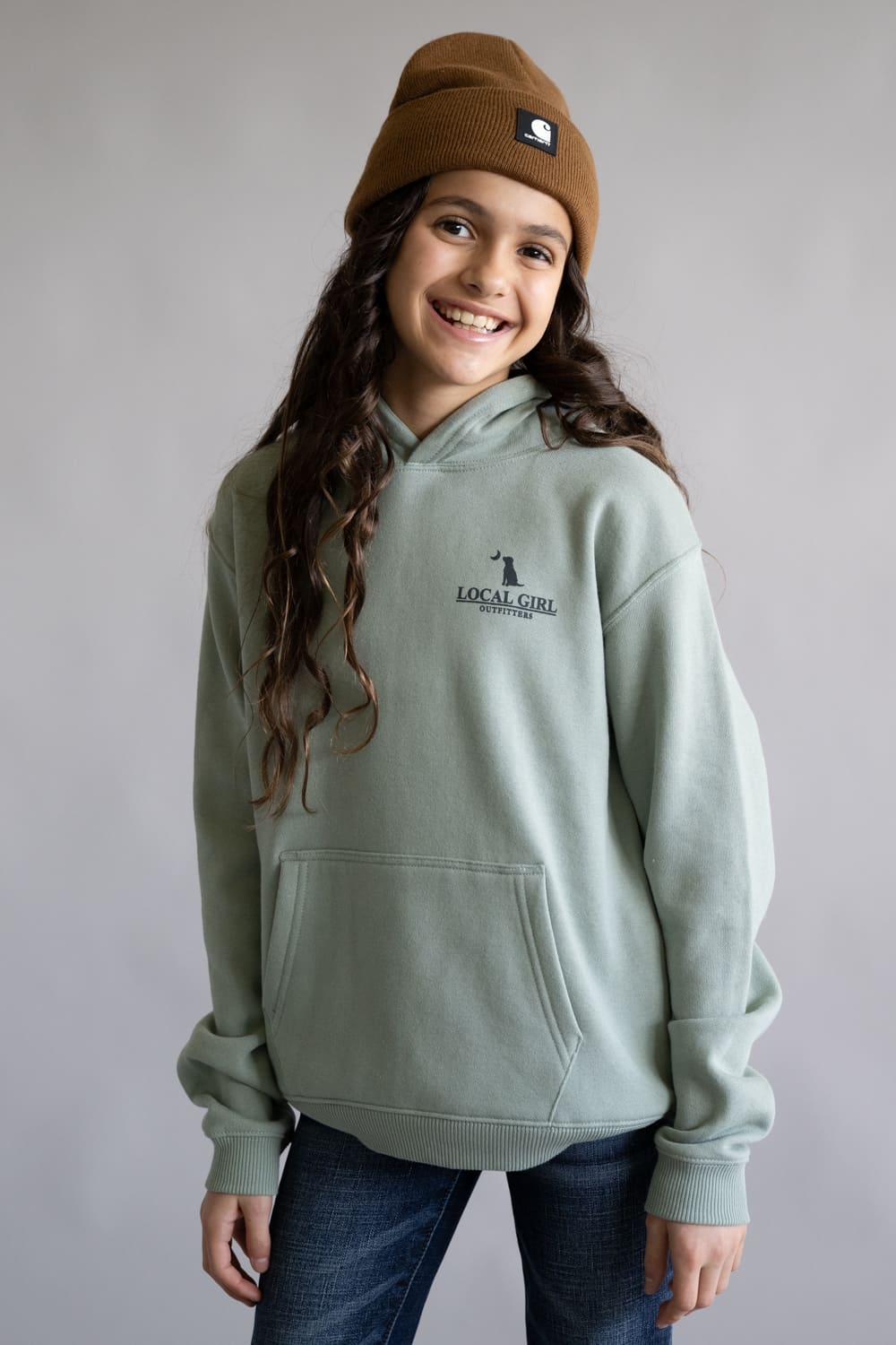 Local Girl Youth Groovy Moon Hoodie in Green