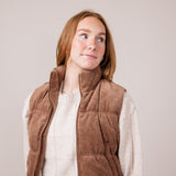 Love Tree Cropped Corduroy Puffer Vest for Women in Cocoa