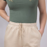 Love Tree Drawstring Scuba Knit Lounge Shorts for Women in Khaki