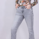 Mica Mid Rise Cuffed Straight Jeans for Women in Grey