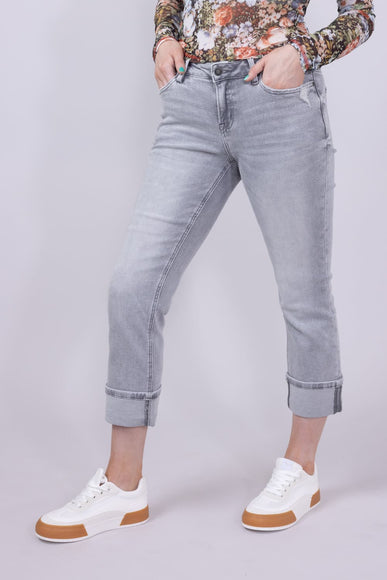 Mica Mid Rise Cuffed Straight Jeans for Women in Grey