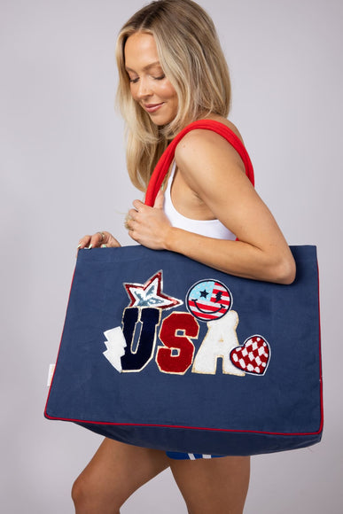 Simply Southern Everyday USA Patch Canvas Tote Bag in Navy