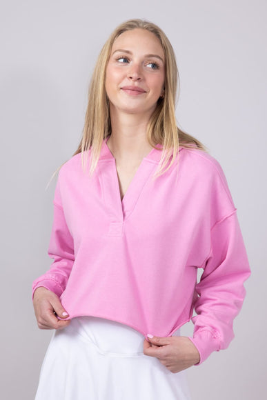 Womens Simply Southern Johnny Collar Cropped Hoodie for Women in Pink