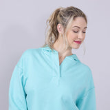 Womens Simply Southern Johnny Collar Cropped Hoodie for Women in Aqua