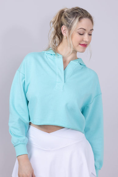 Womens Simply Southern Johnny Collar Cropped Hoodie for Women in Aqua