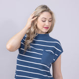 Simply Southern Womens Breeze Knit Cap Sleeve Sweater for Women in Dusk Blue
