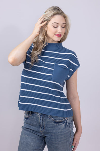 Simply Southern Womens Breeze Knit Cap Sleeve Sweater for Women in Dusk Blue