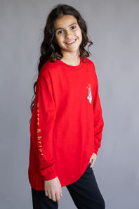 Simply Southern Youth Leopard Hat Santa Long Sleeve T-Shirt for Girls in Red