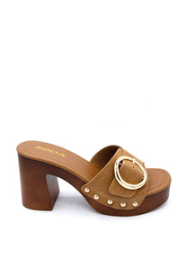 Soda Citrus Platform Block Heels for Women in Tan