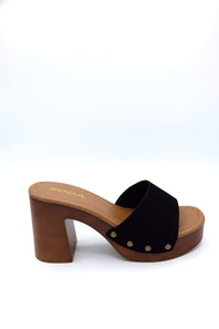 Soda Lemon Platform Block Heels for Women in Black