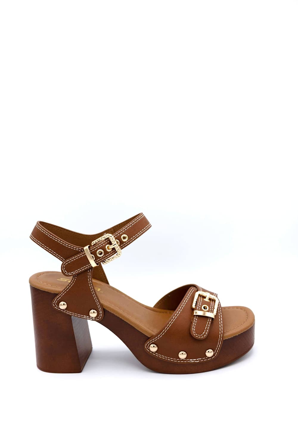 Soda Yuzu Platform Block Heels for Women in Brown 