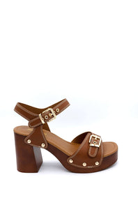 Soda Yuzu Platform Block Heels for Women in Brown 