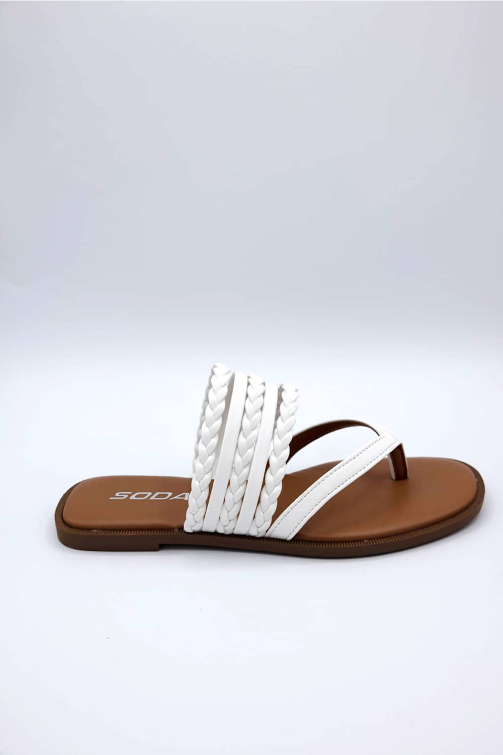 Soda Garrick Braided Flip Flops for Women in White