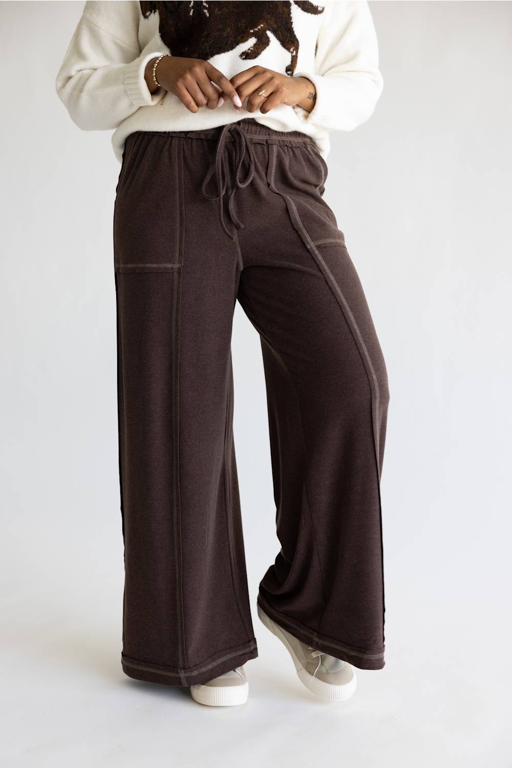 Soft Touch Wide Leg Lounge Pants for Women in Brown