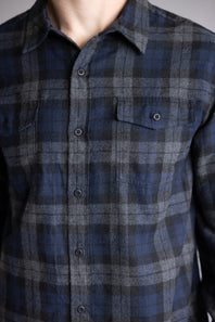 Plaid Flannel Shirt for Men in Navy Grey