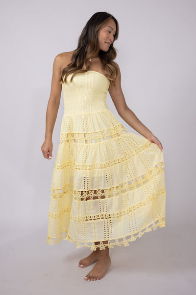 Beautiful Chaos Eyelet Lace Tube Dress Pastel Yellow / L Beautiful Chaos Eyelet Lace Tube Dress Pastel Yellow / L