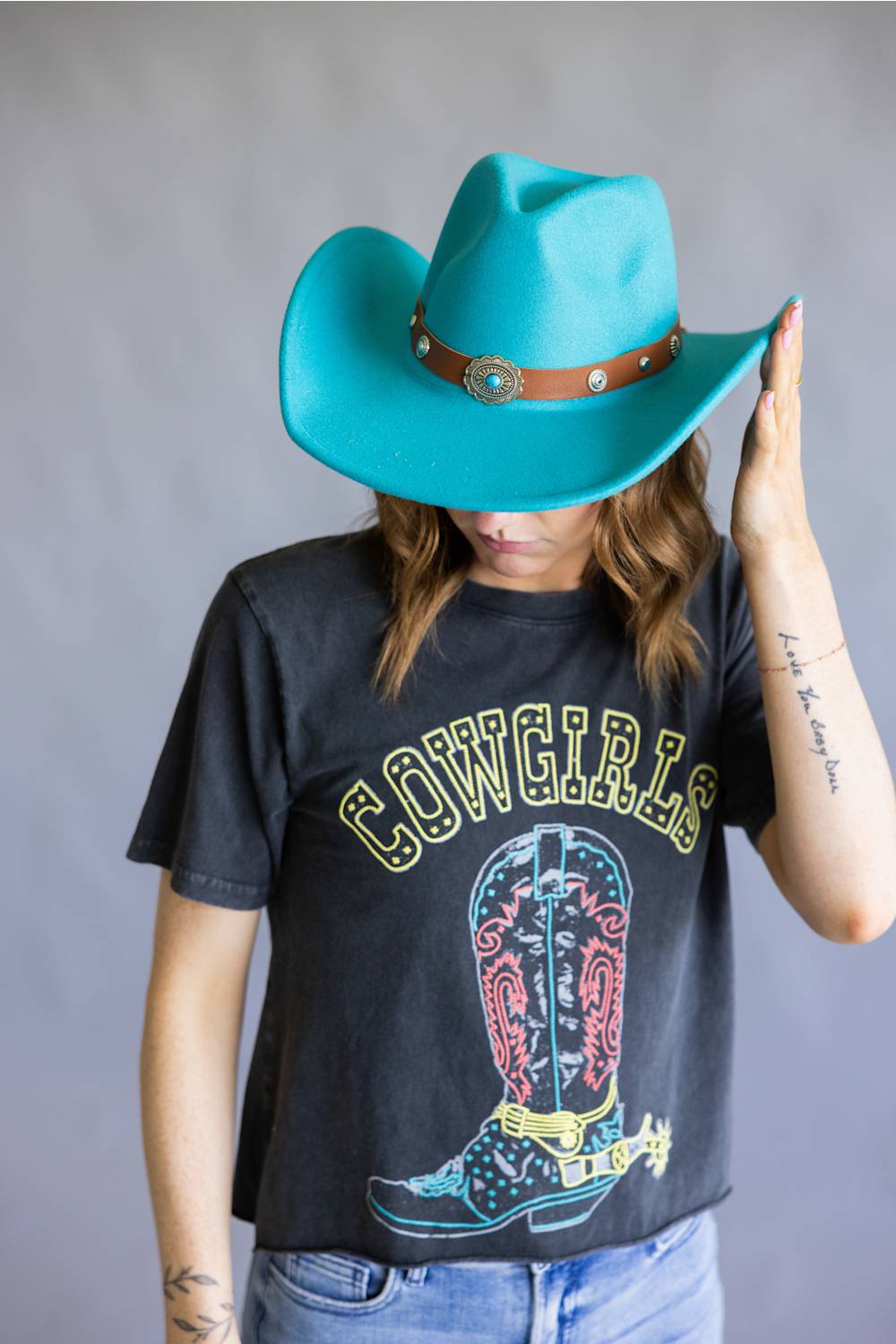Belted Felt Cowboy Hat in Teal