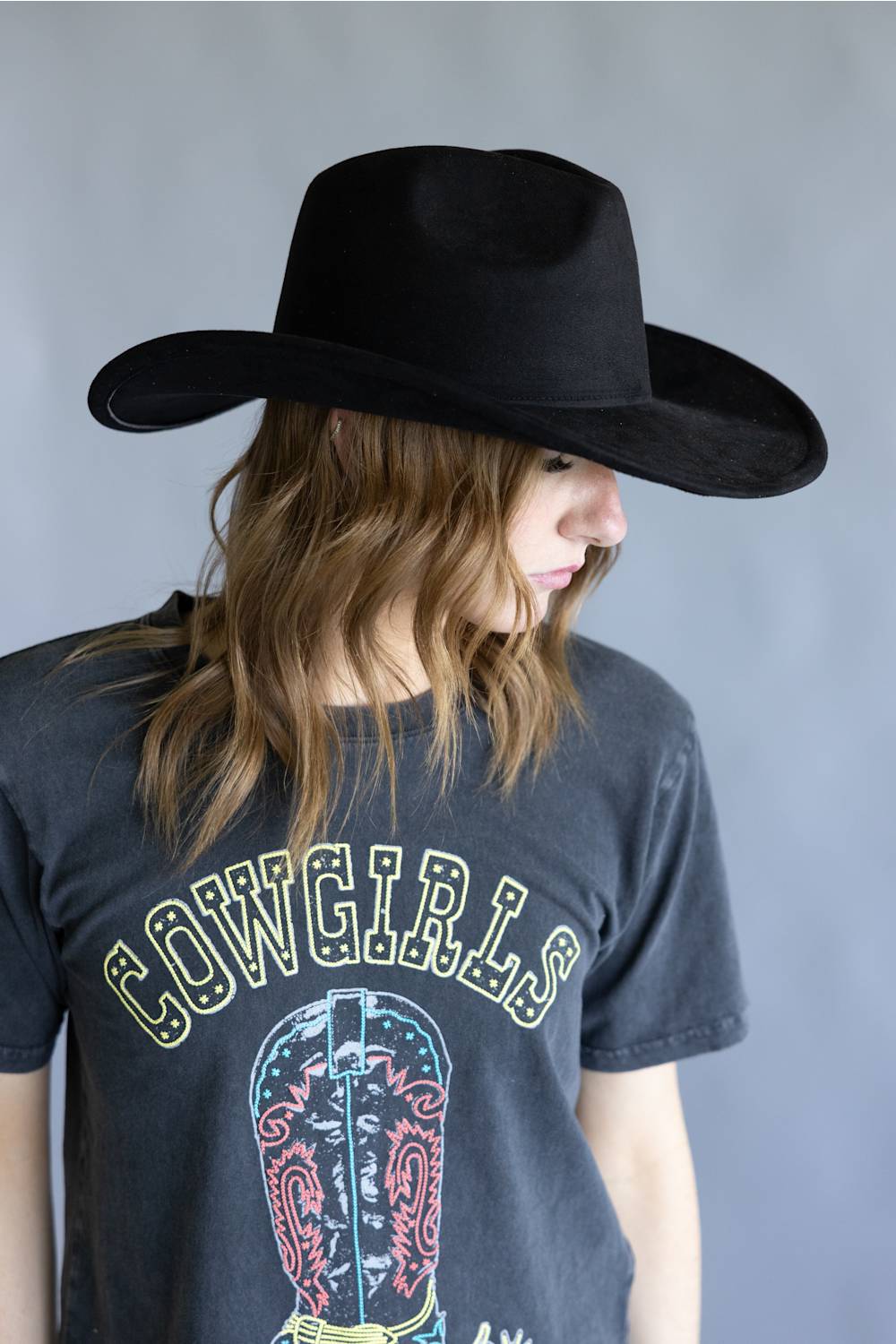 Suede Cowboy Hat in Black