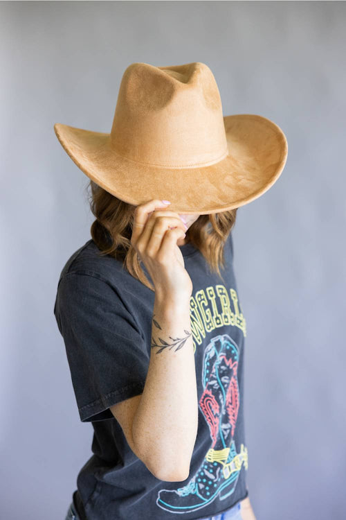 Suede Cowboy Hat in Camel