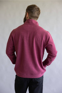 Buttery soft burgundy red zipneck sweatshirt, with brown zipper accents 