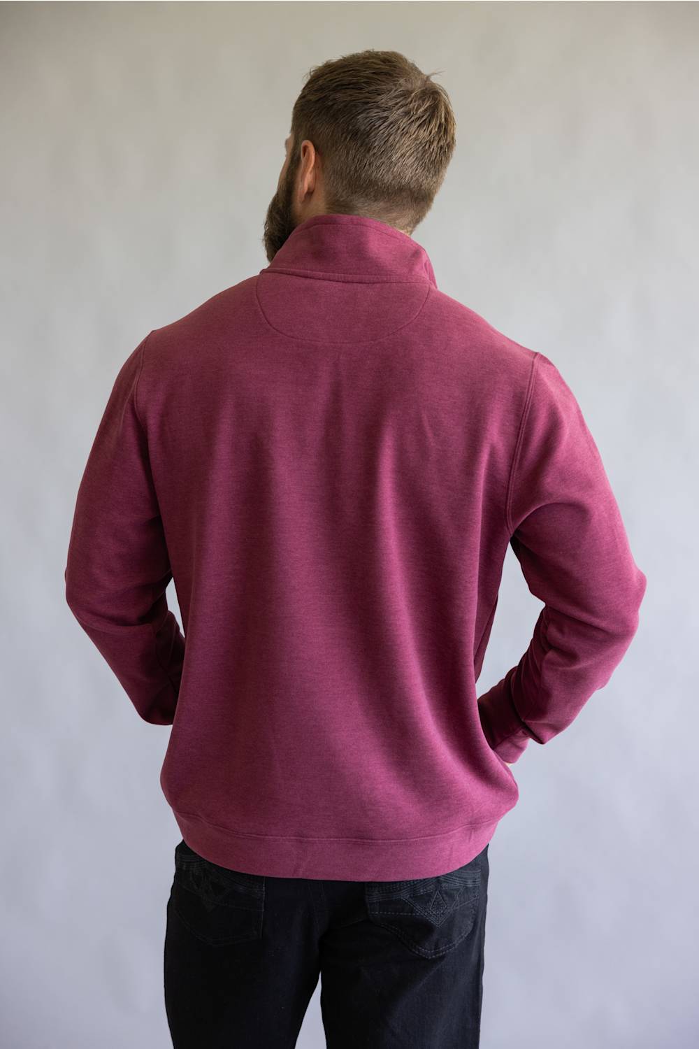 Buttery soft burgundy red zipneck sweatshirt, with brown zipper accents 