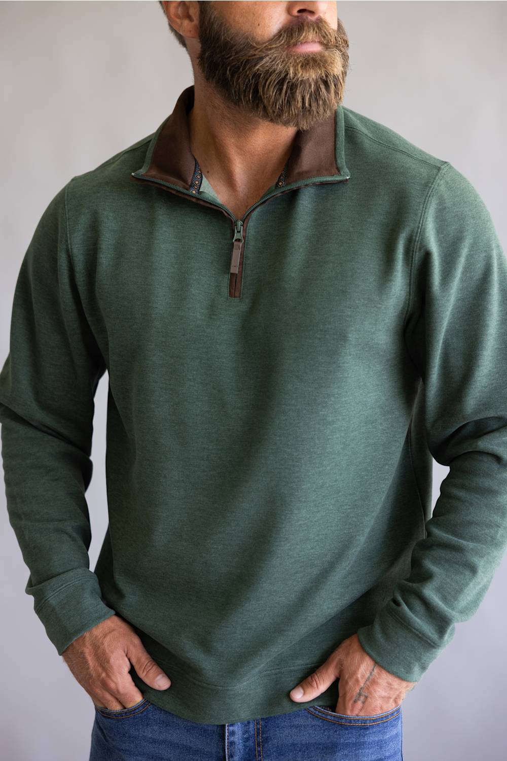 1897 Legends Quarter Zip Neck Sweater for Men in Olive | 10090-OLIVE