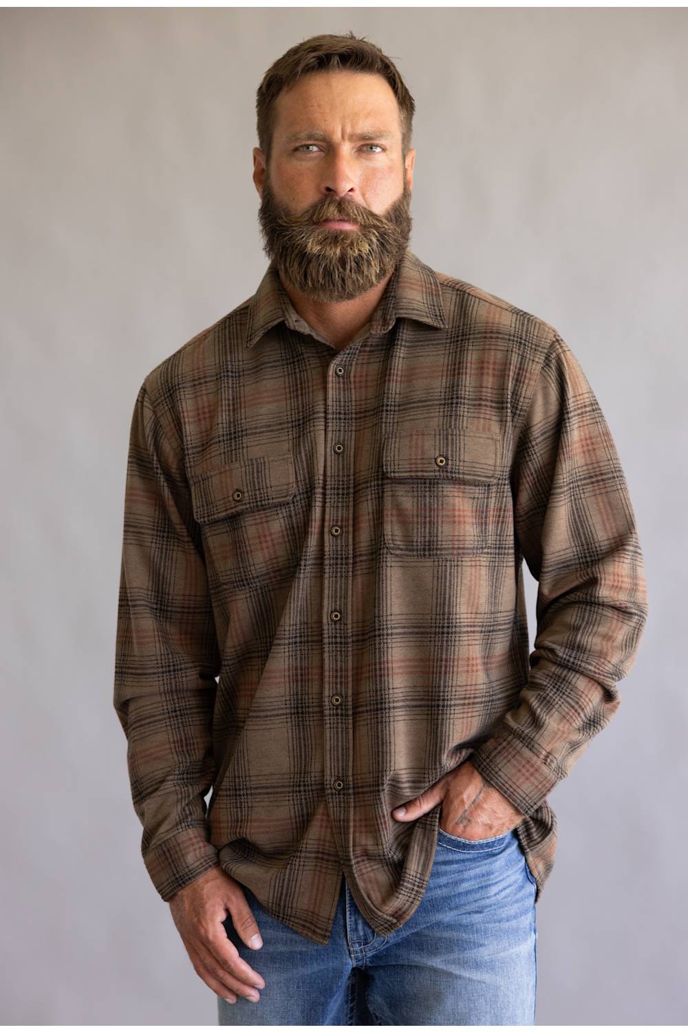 1897 Legends Stretch Flannel Shirt for Men in Brown Multi | 13013-BRNMULTI