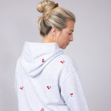 1897 Active All Over Print Cherry Embroidered Hoodie for Women in Grey