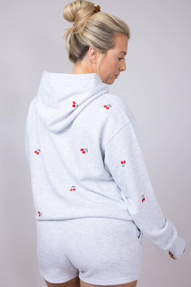 1897 Active All Over Print Cherry Embroidered Hoodie for Women in Grey