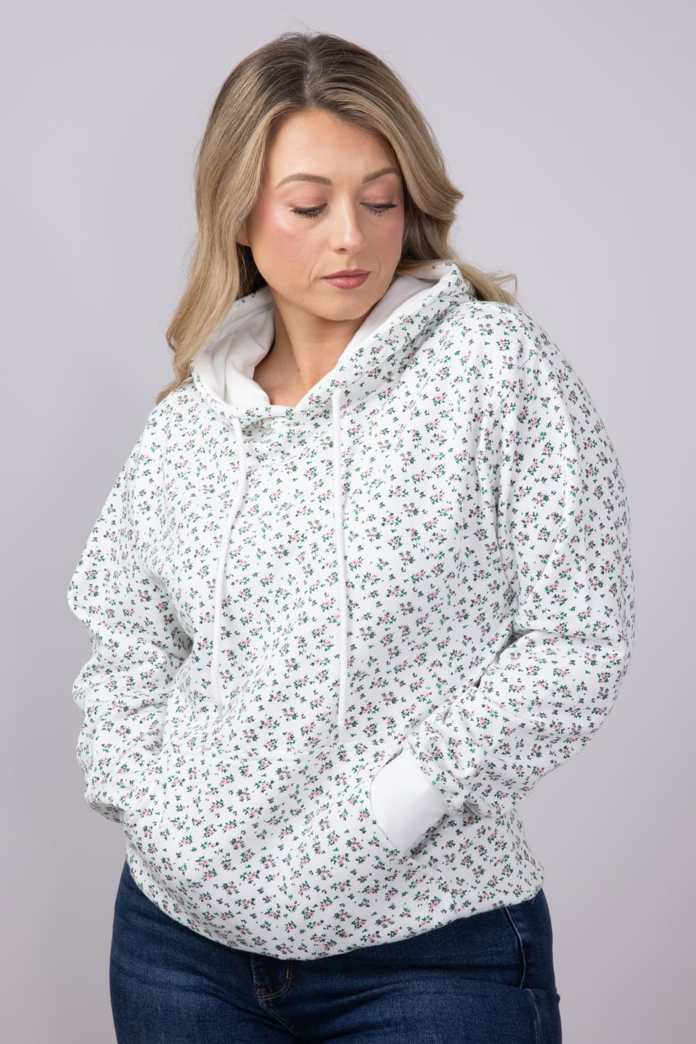 1897 Active Ditsy Floral Hoodie for Women in Ivory