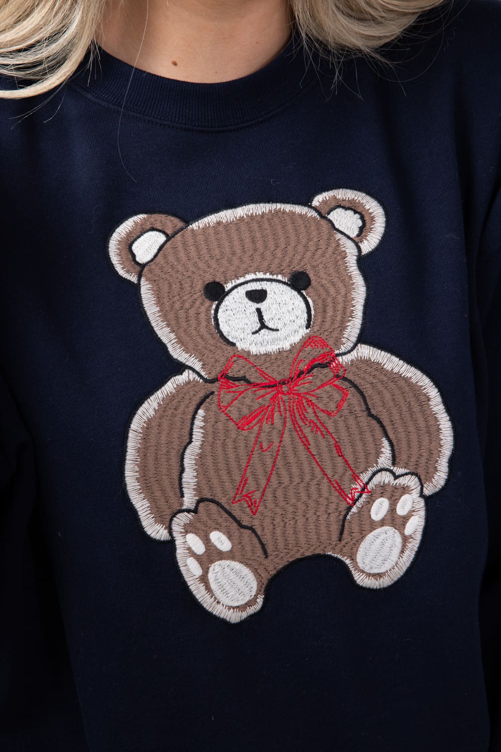 1897 Active Embroidered Big Bear Fleece Sweatshirt for Women in Navy