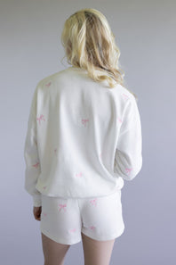 1897 Active Embroidered Bow Fleece Shorts for Women in Ivory