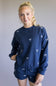 1897 Active Embroidered Bow Fleece Sweatshirt for Women in Indigo Blue