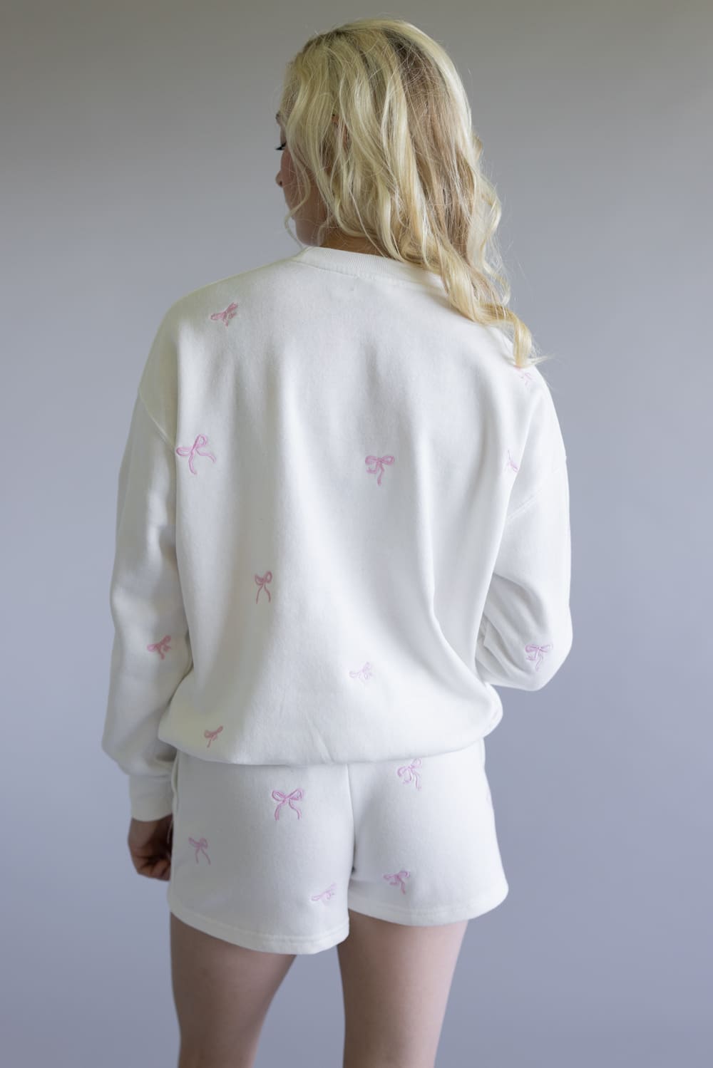 1897 Active Embroidered Bow Fleece Sweatshirt for Women in Ivory