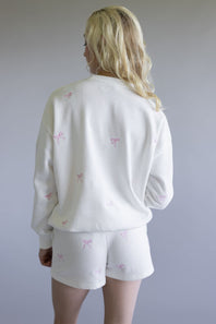 1897 Active Embroidered Bow Fleece Sweatshirt for Women in Ivory