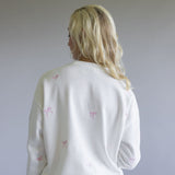 1897 Active Embroidered Bow Fleece Sweatshirt for Women in Ivory