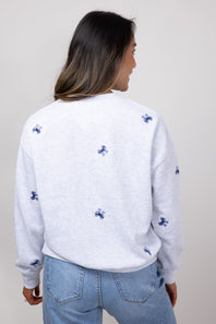 1897 Active Embroidered Bows Fleece Crewneck for Women in Ice Grey
