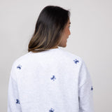 1897 Active Embroidered Bows Fleece Crewneck for Women in Ice Grey