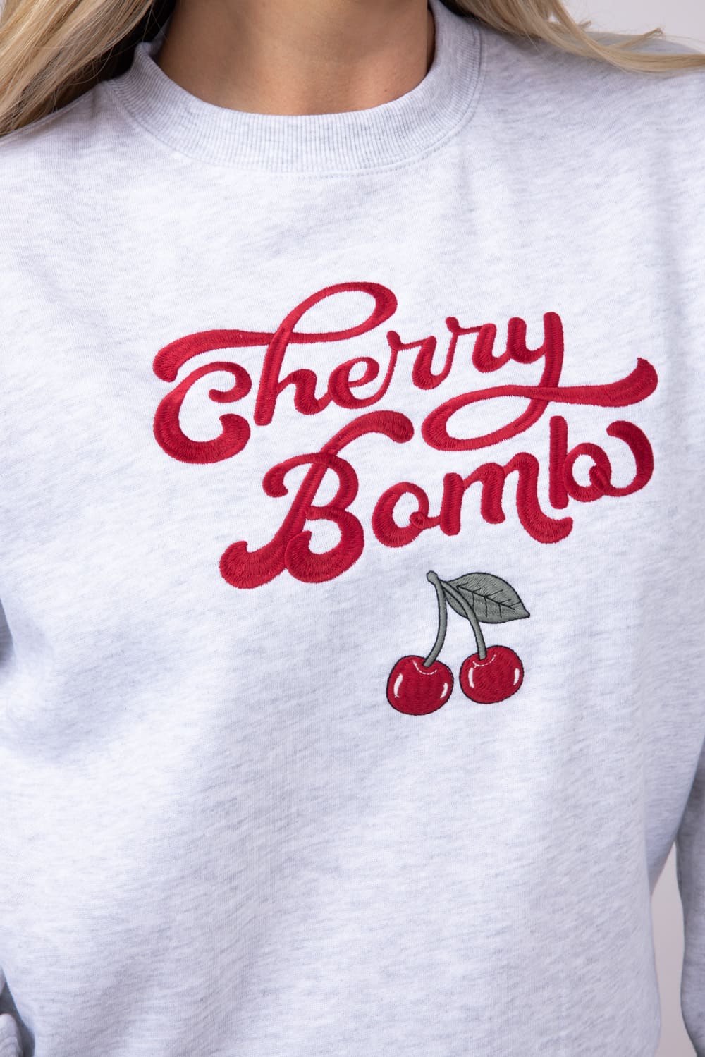 1897 Active Embroidered Cherry Bomb Sweatshirt for Women in Grey