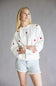 1897 Active Embroidered Hearts Fleece Sweatshirt for Women in Ivory/Red